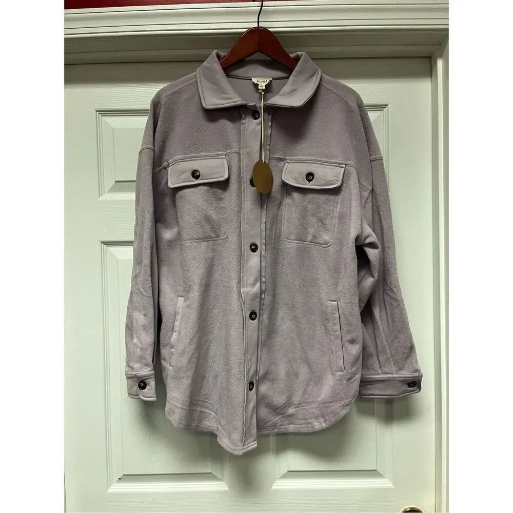 Bibi Lavender Soft Fleece Shacket Shirt Jacket sz L NWT